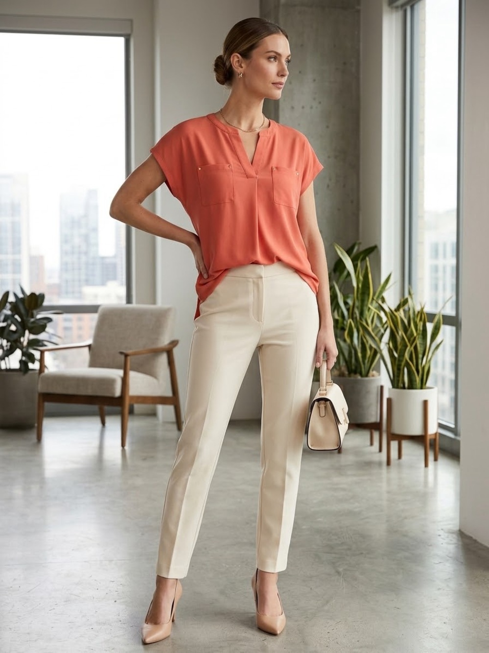Anne Klein Women's Coral Short-Sleeve Top Blouse, Small, EUC